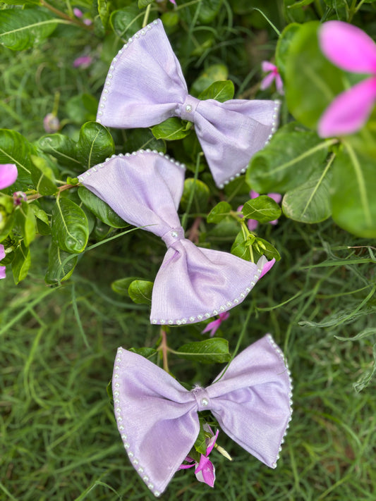 Lilac Pearl Lined Hair Bow
