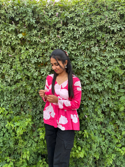 SIVOYA Blush Bloom Handcrafted Cotton Kurti - Playful Prints in Rose Pink