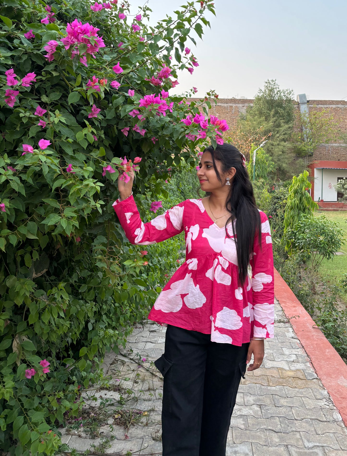 SIVOYA Blush Bloom Handcrafted Cotton Kurti - Playful Prints in Rose Pink