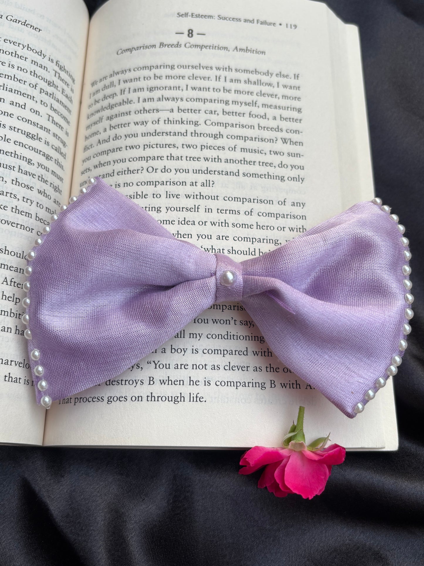Lilac Pearl Lined Hair Bow