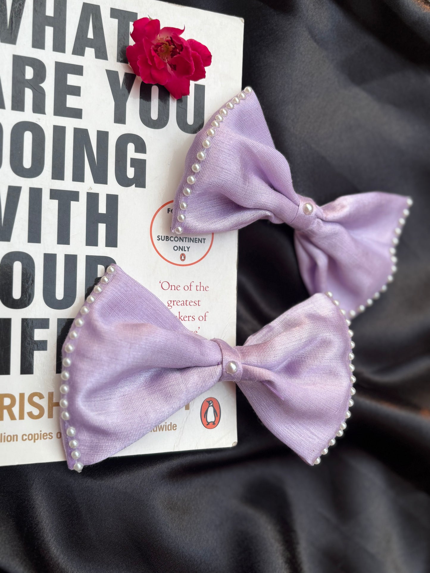 Lilac Pearl Lined Hair Bow