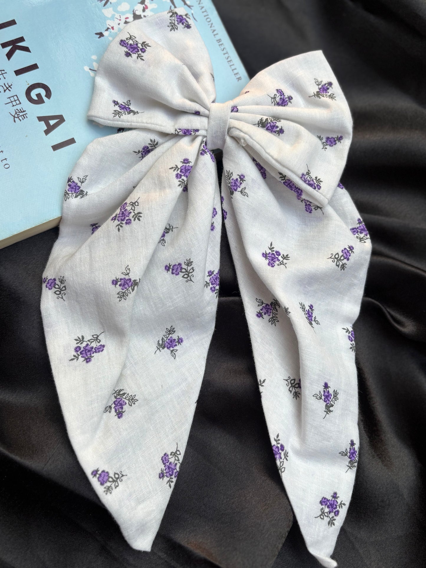 Lavender Bloom Long Tail Hair Bow
