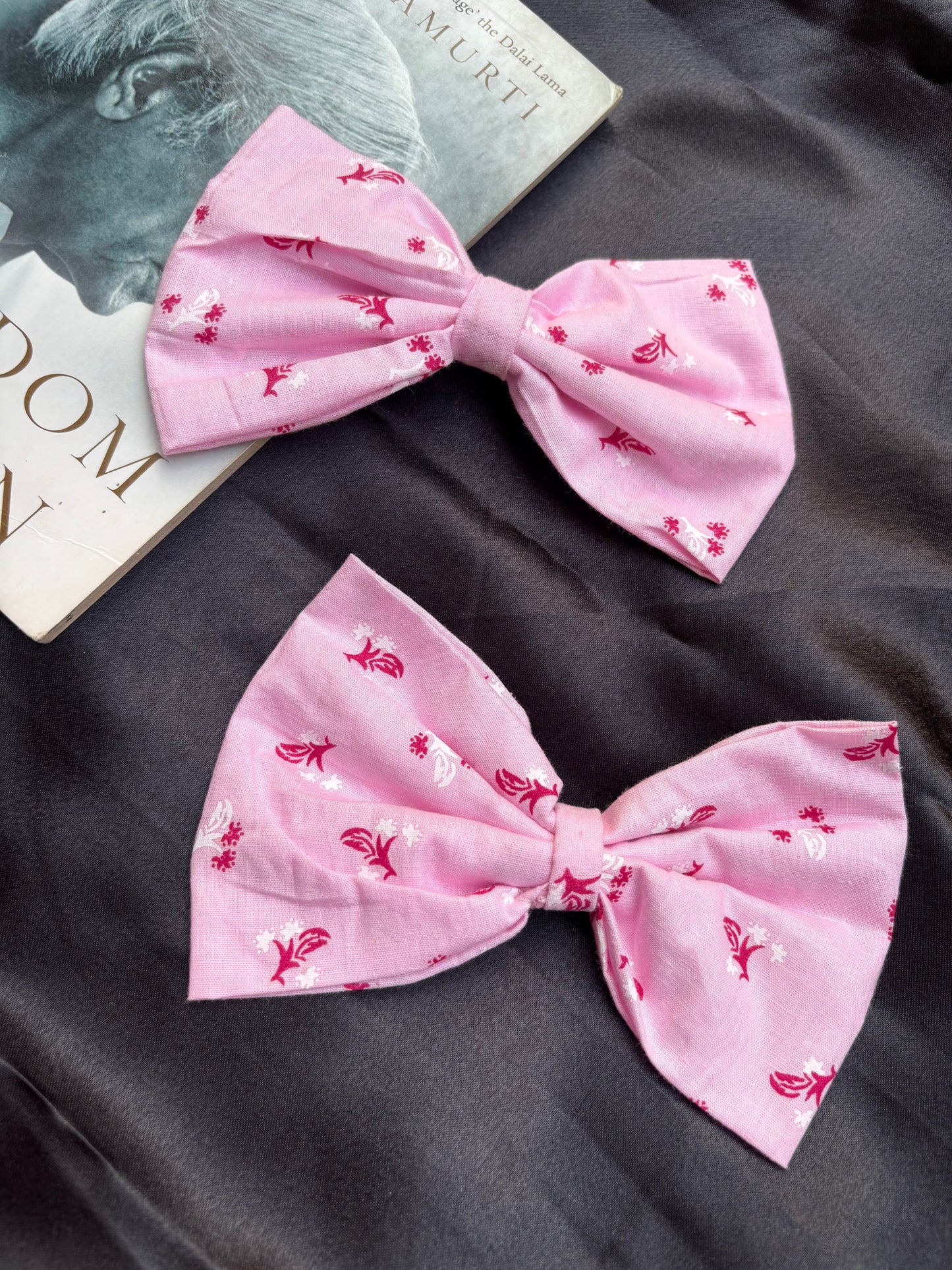 Rosé Garden Bow Clip – Handcrafted Cotton Hair Accessory