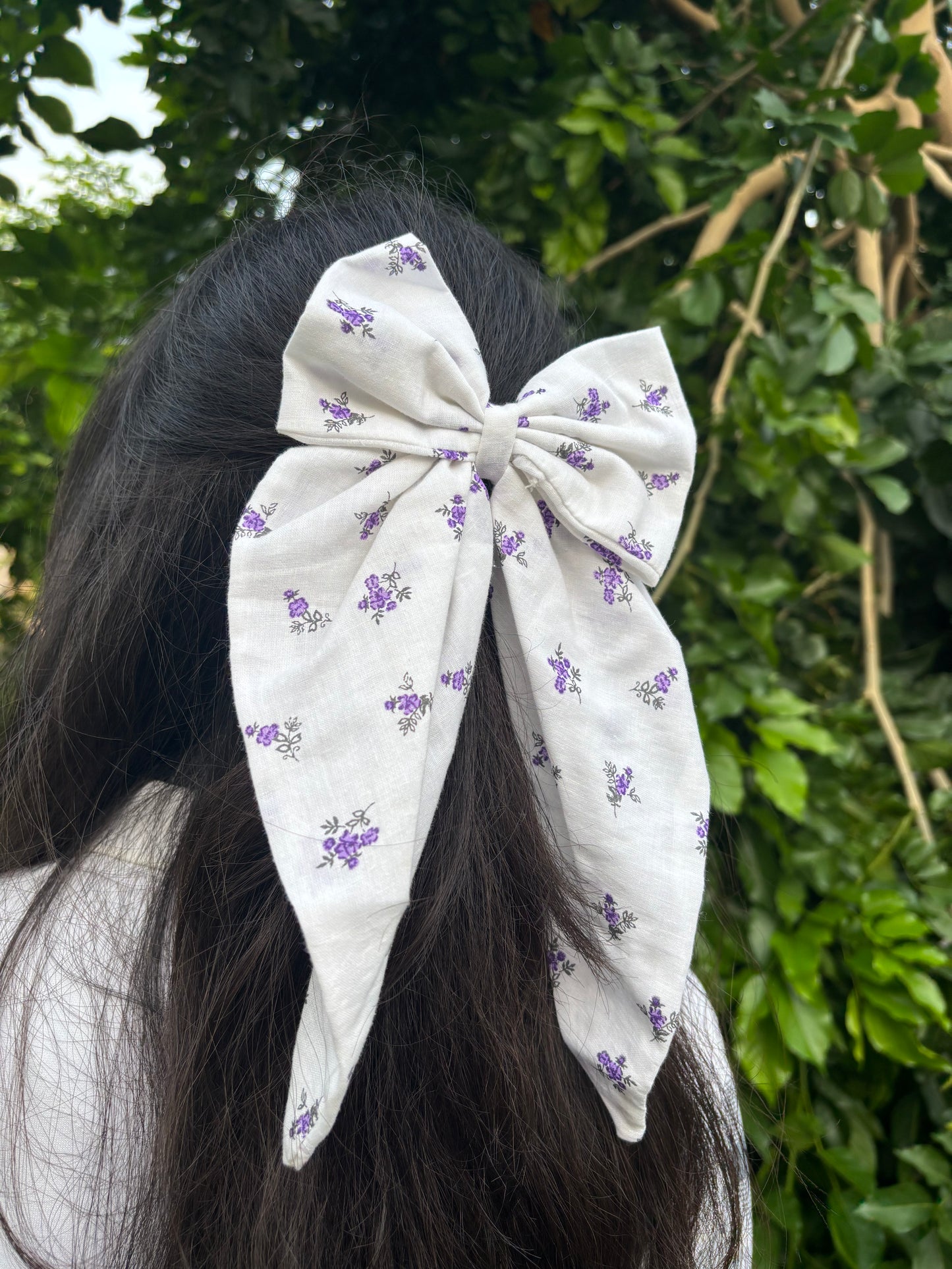 Lavender Bloom Long Tail Hair Bow
