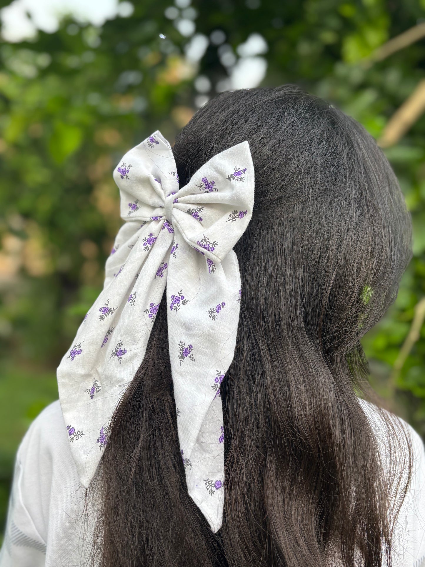 Lavender Bloom Long Tail Hair Bow