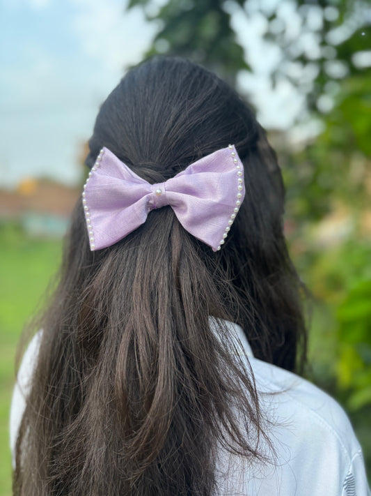 Lilac Pearl Lined Hair Bow