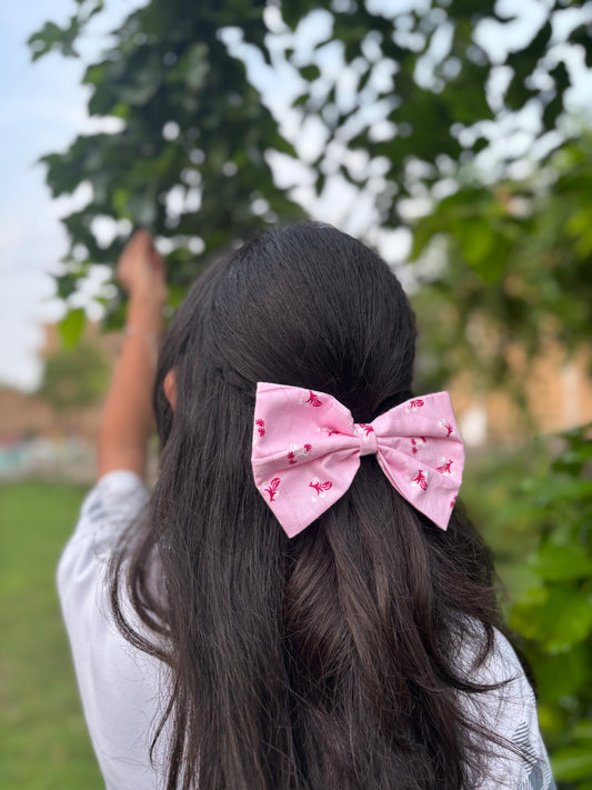Rosé Garden Bow Clip – Handcrafted Cotton Hair Accessory