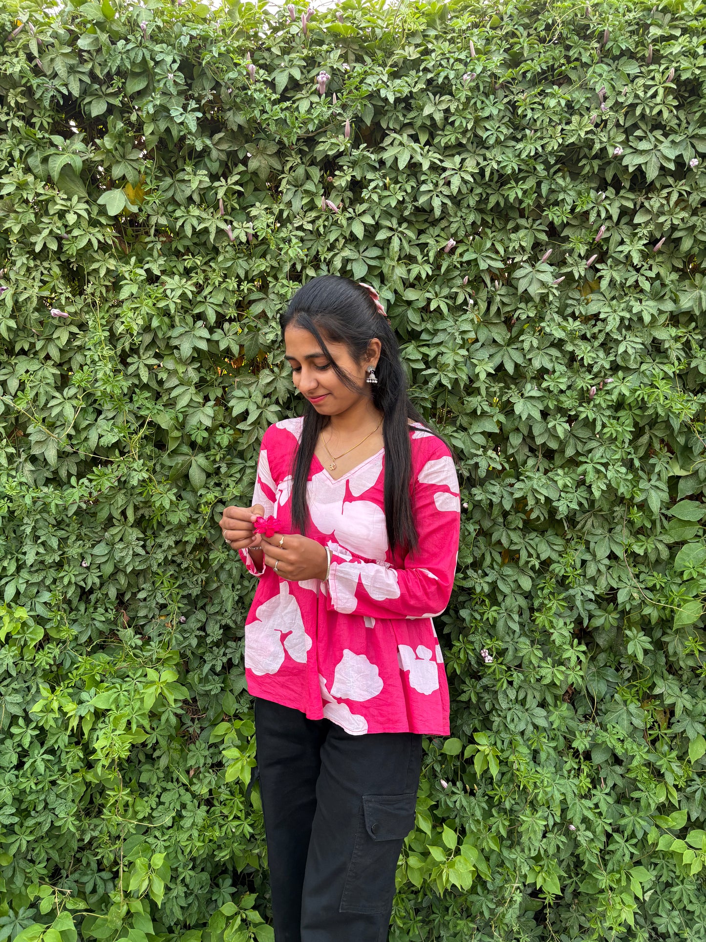 SIVOYA Blush Bloom Handcrafted Cotton Kurti - Playful Prints in Rose Pink