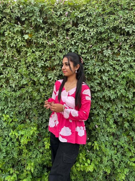 SIVOYA Blush Bloom Handcrafted Cotton Kurti - Playful Prints in Rose Pink